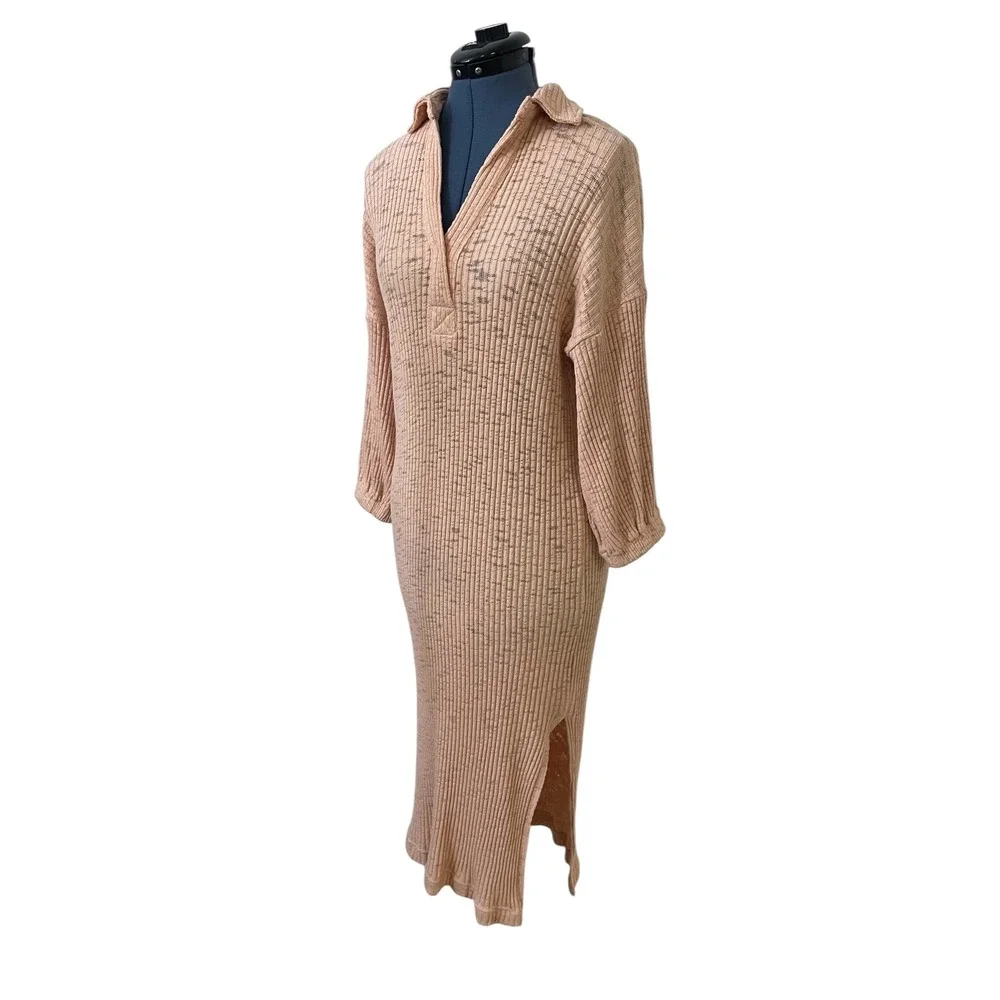 Free People Beach Pacific Maxi Shirt Dress Ribbed Peach Oversized‎ Comfort XS